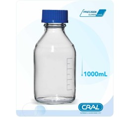 Frasco De Vidro Reagente Incolor Graduado Boro 3.3 Com Tampa Azul - 1.000 Ml - Cral